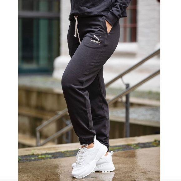 Puma Speckled Drawstring Logo Pocket Jogger Sweatpants Phantom Black Size Large - Picture 4 of 16